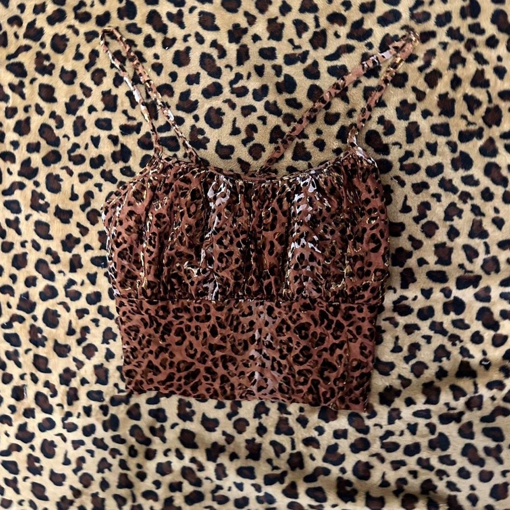 Leopard Print Brown Velvet Crop Cami Top